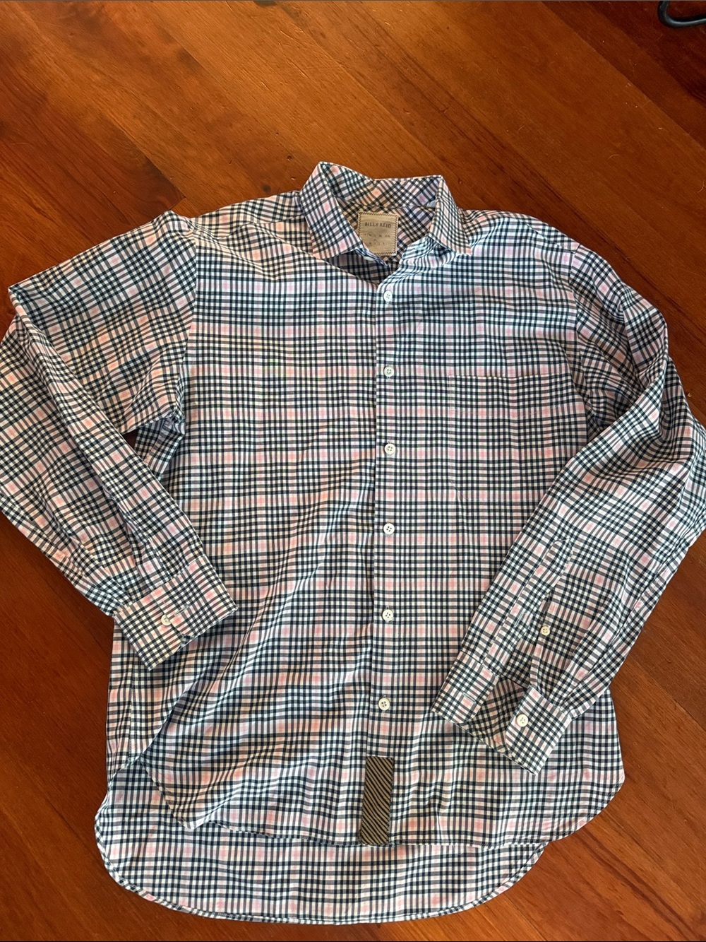 Billy Reid Blue, White and Pink Plaid Button-Down Shirt Size Medium